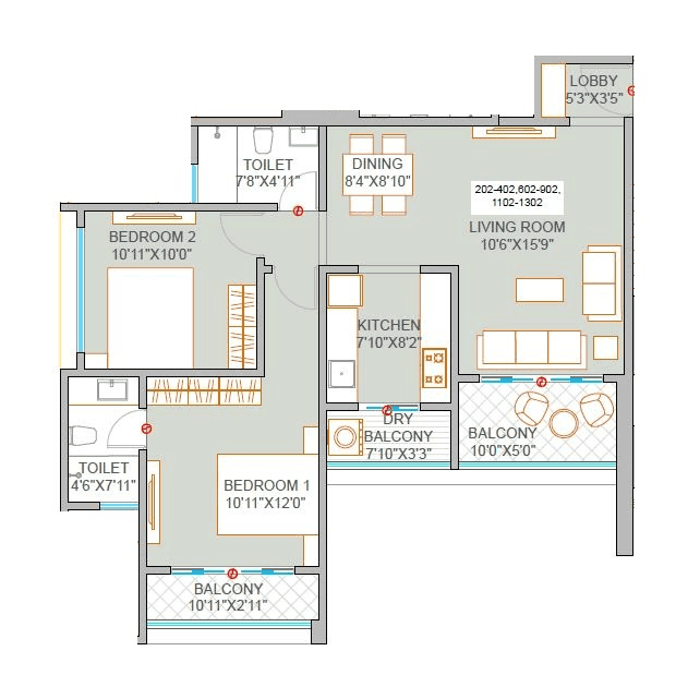 Privia Naimish Unit plan - 836 sq.ft.