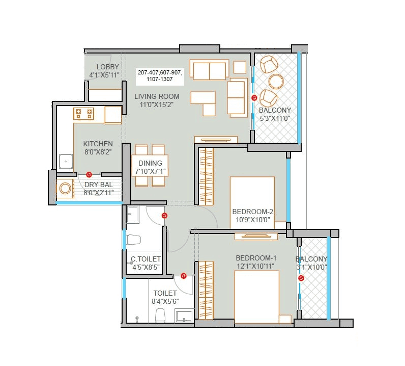 Privia Naimish Unit plan - 838 sq.ft.