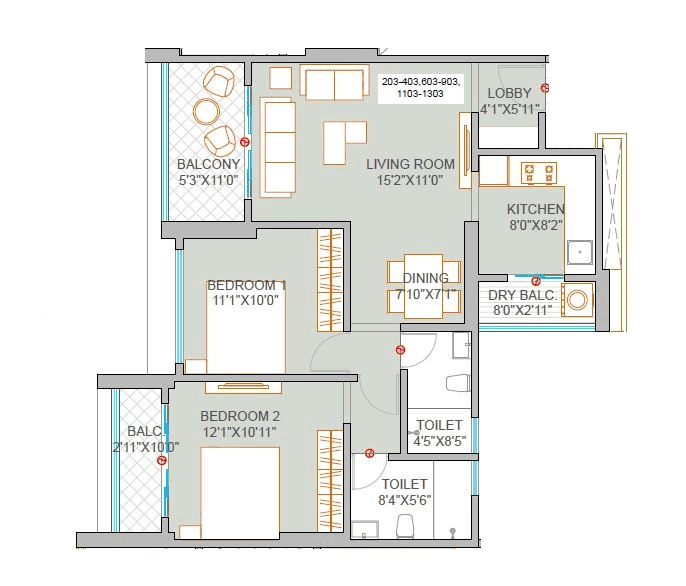Privia Naimish Unit plan - 843 sq.ft.