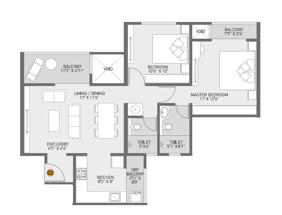 Nirman Serenopolis Unit plan - 779 sq.ft.