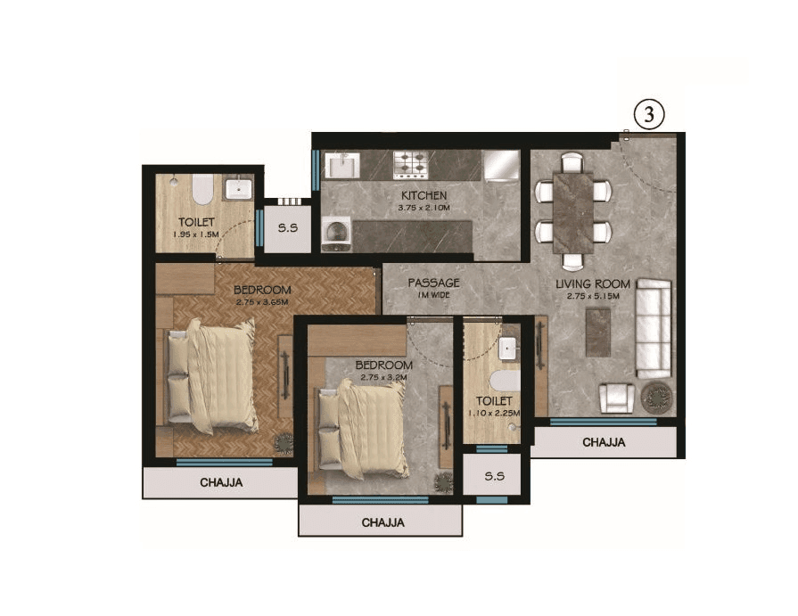 Jk Iris Unit plan - 576 sq.ft.