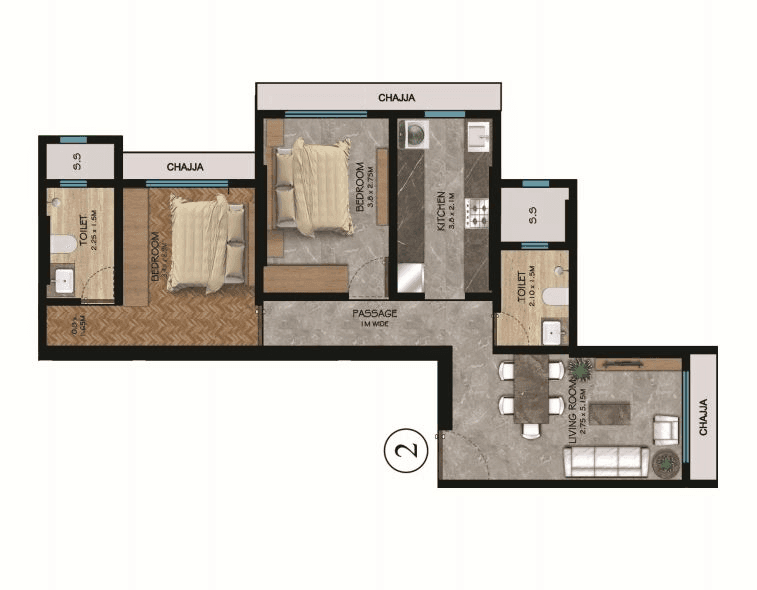 Jk Iris Unit plan - 637 sq.ft.
