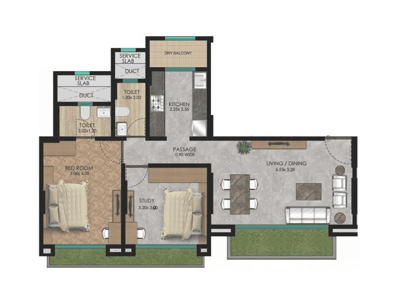 Jk Iris Unit plan - 745 sq.ft.