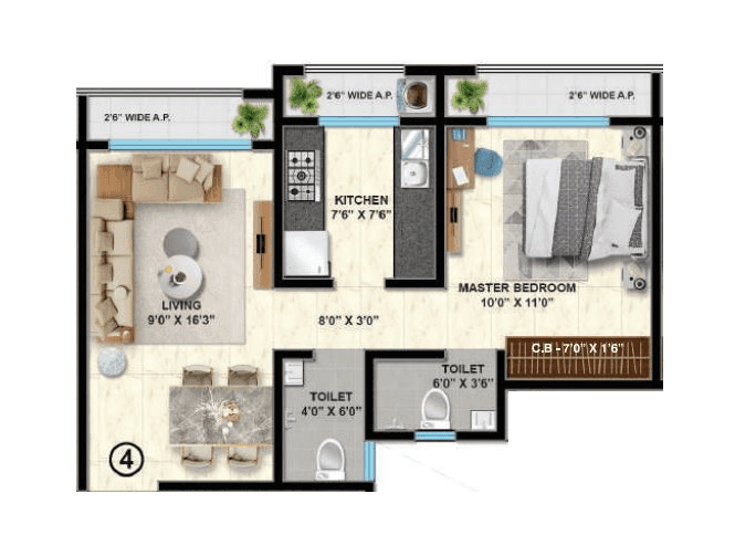 Shantee Flamingo Residency Unit plan - 444 sq.ft.