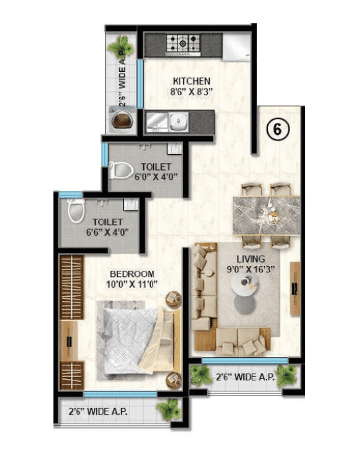 Shantee Flamingo Residency Unit plan - 464 sq.ft.