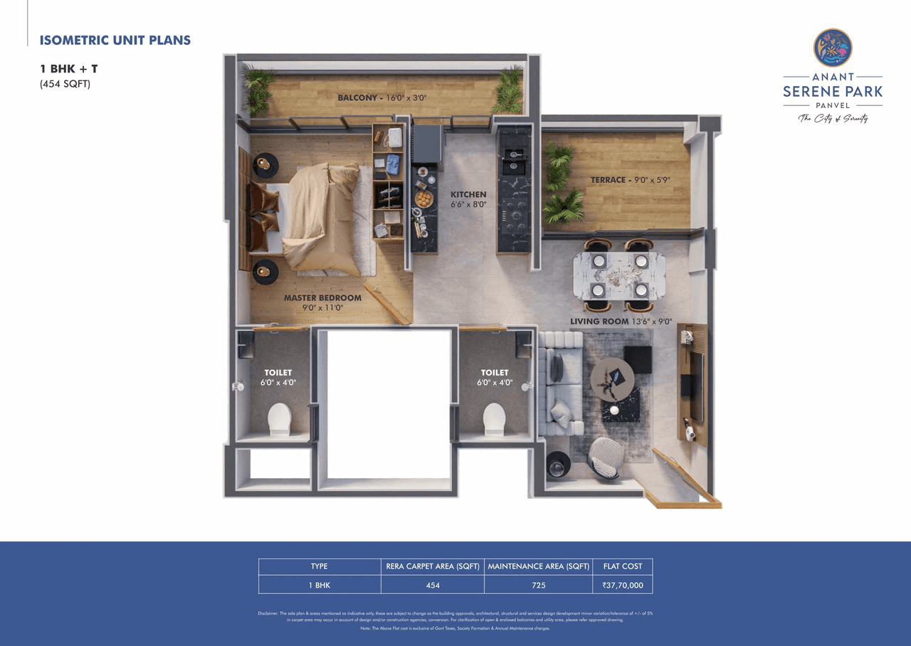 Anant Serene Park Unit plan - 463 sq.ft.