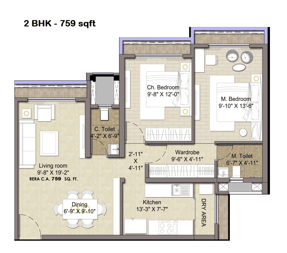 Sonam Indradhanush Unit plan - 759 sq.ft.