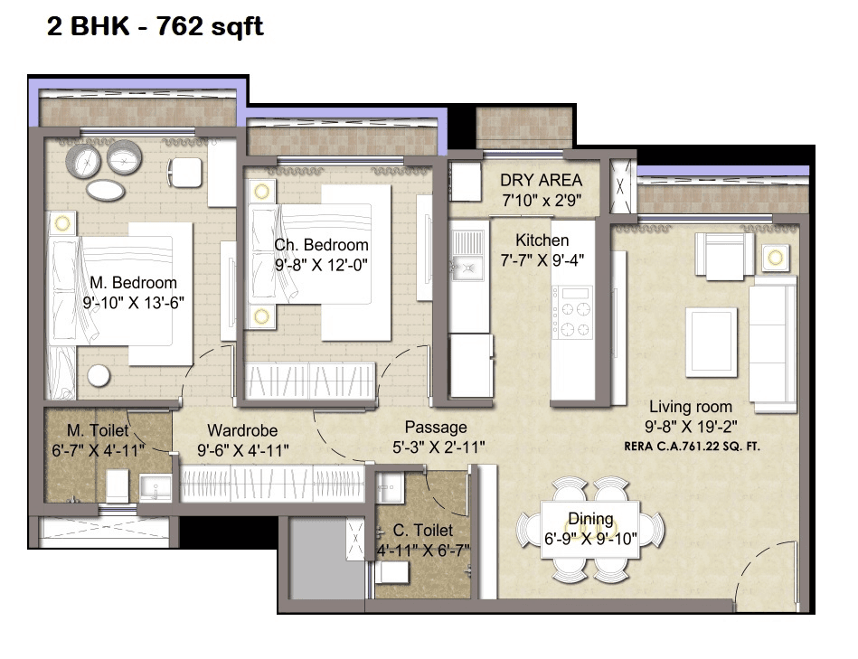 Sonam Indradhanush Unit plan - 762 sq.ft.