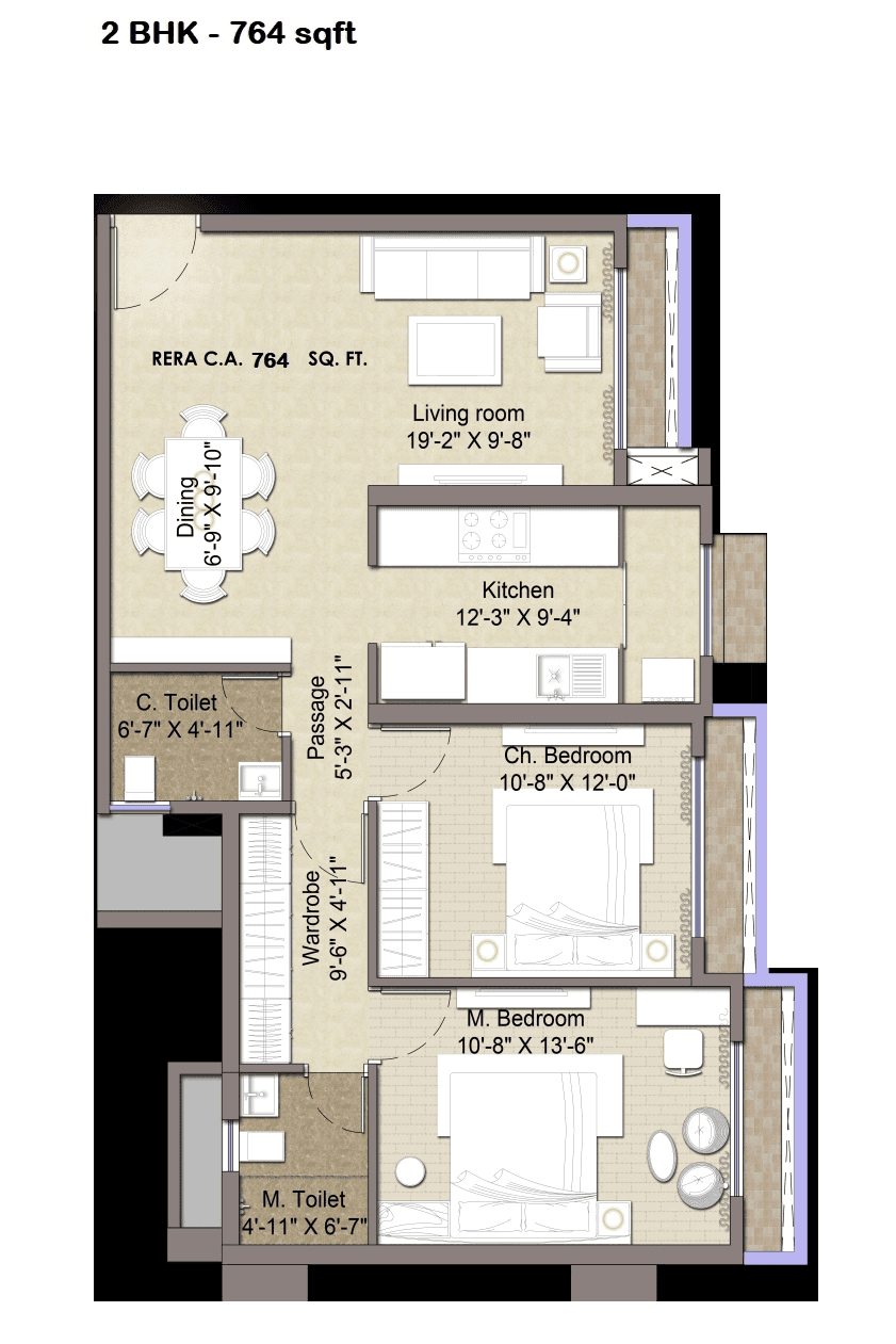 Sonam Indradhanush Unit plan - 764 sq.ft.