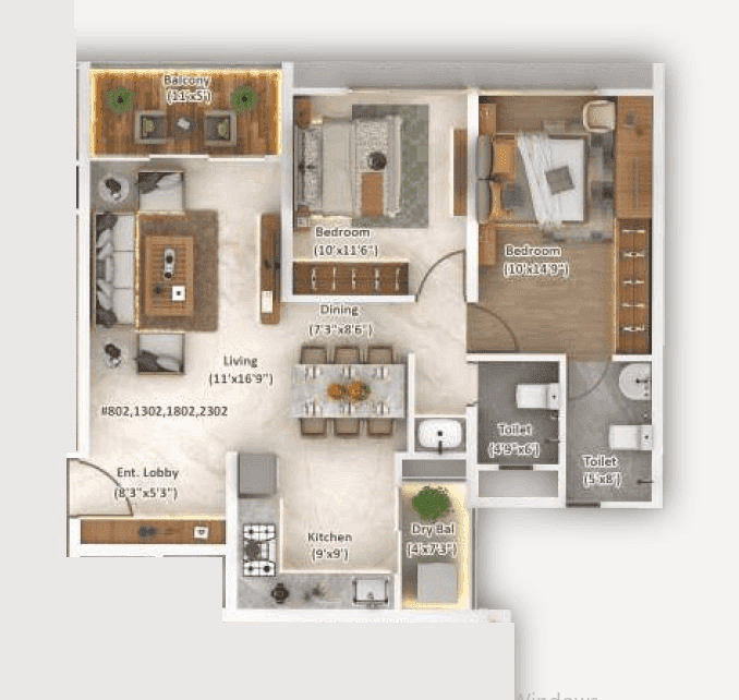 Unit plan - 859 sq.ft.