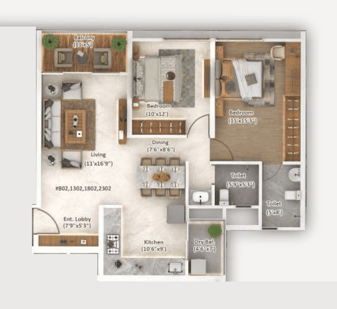 Unit plan - 898 sq.ft.