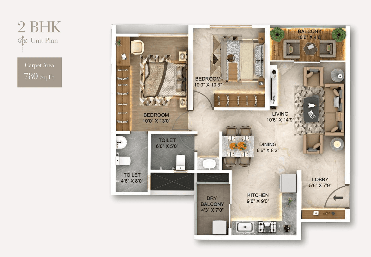 Majestique New Friends Society Unit plan - 780 sq.ft.
