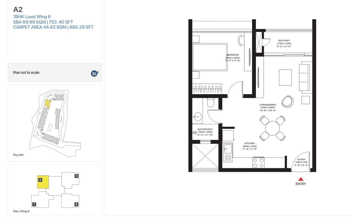 Sobha Madison Heights Unit plan - 480 sq.ft.