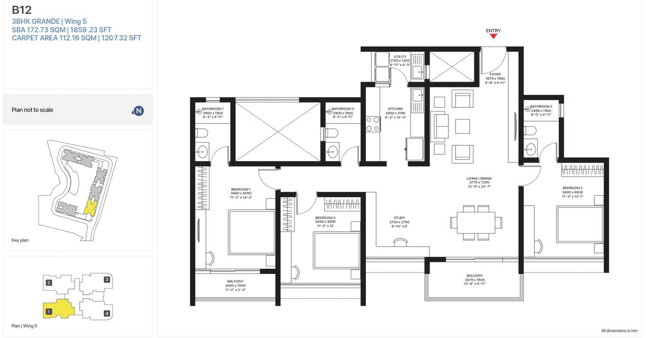 Sobha Hamptons Unit plan - 1207 sq.ft.
