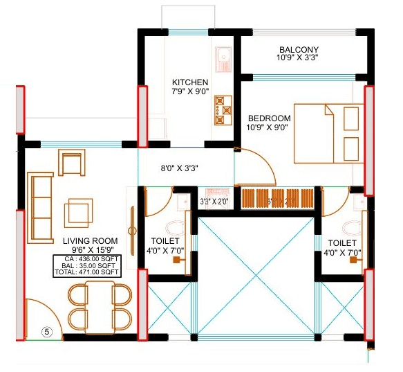 Panchratna Sapphire Unit plan - 471 sq.ft.