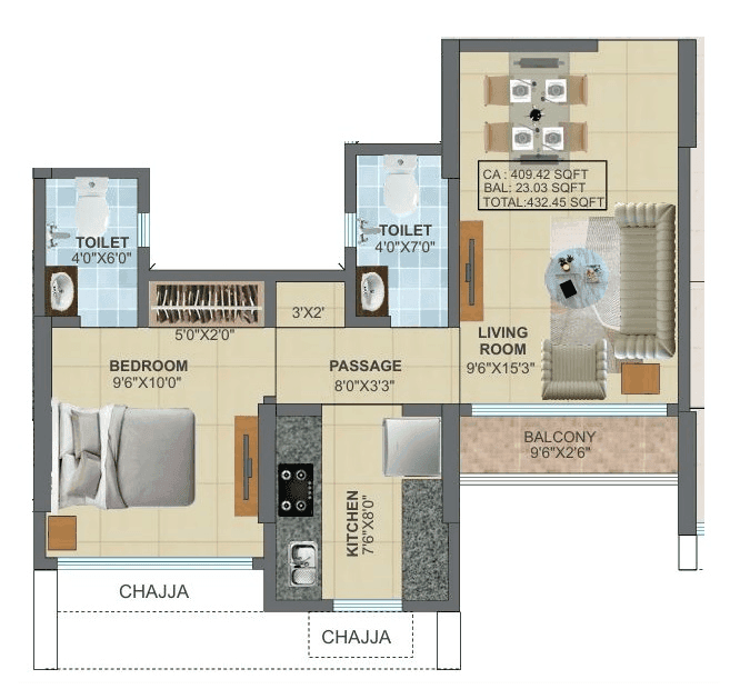 Unit plan - 433 sq.ft.