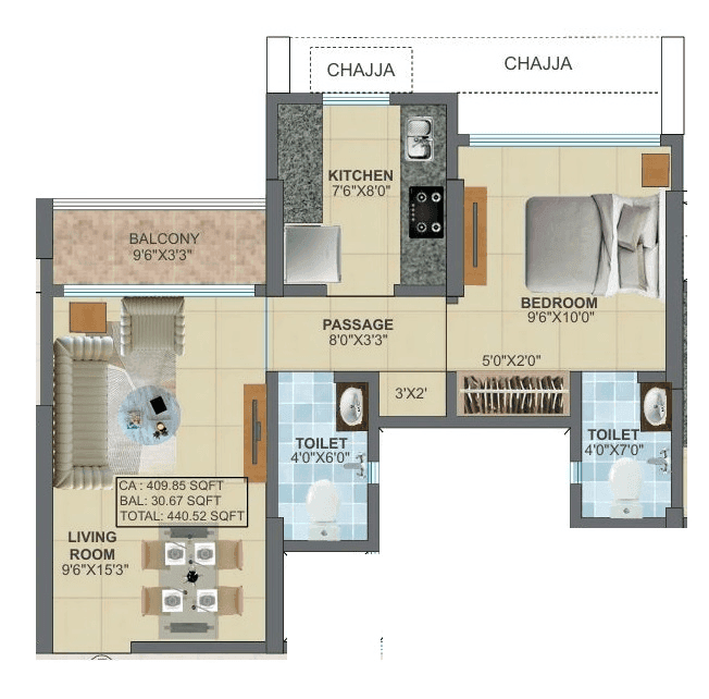 Unit plan - 442 sq.ft.