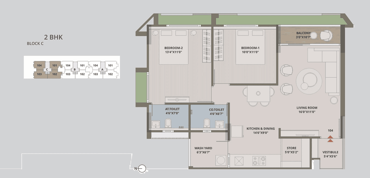 Sheladia Trinary Unit plan - 759 sq.ft.