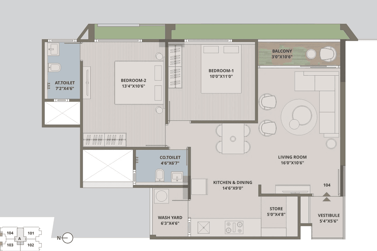 Sheladia Trinary Unit plan - 790 sq.ft.