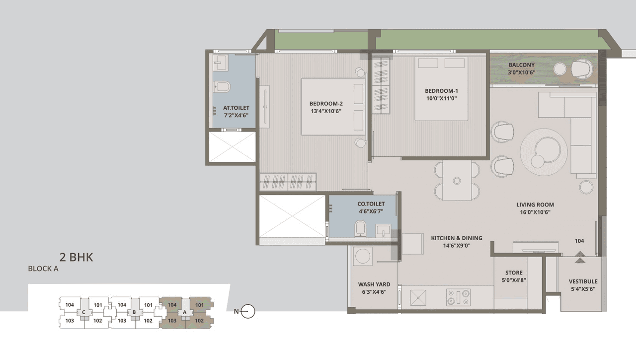 Sheladia Trinary Unit plan - 817 sq.ft.