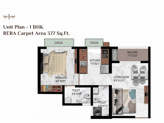 Balaji Classica Unit plan - 377 sq.ft.