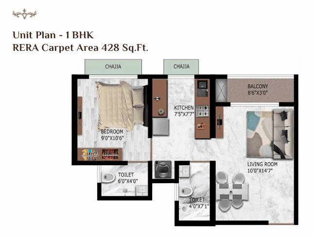 Balaji Classica Unit plan - 428 sq.ft.