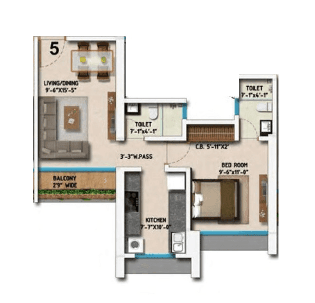Bhutra Skyline Unit plan - 487 sq.ft.