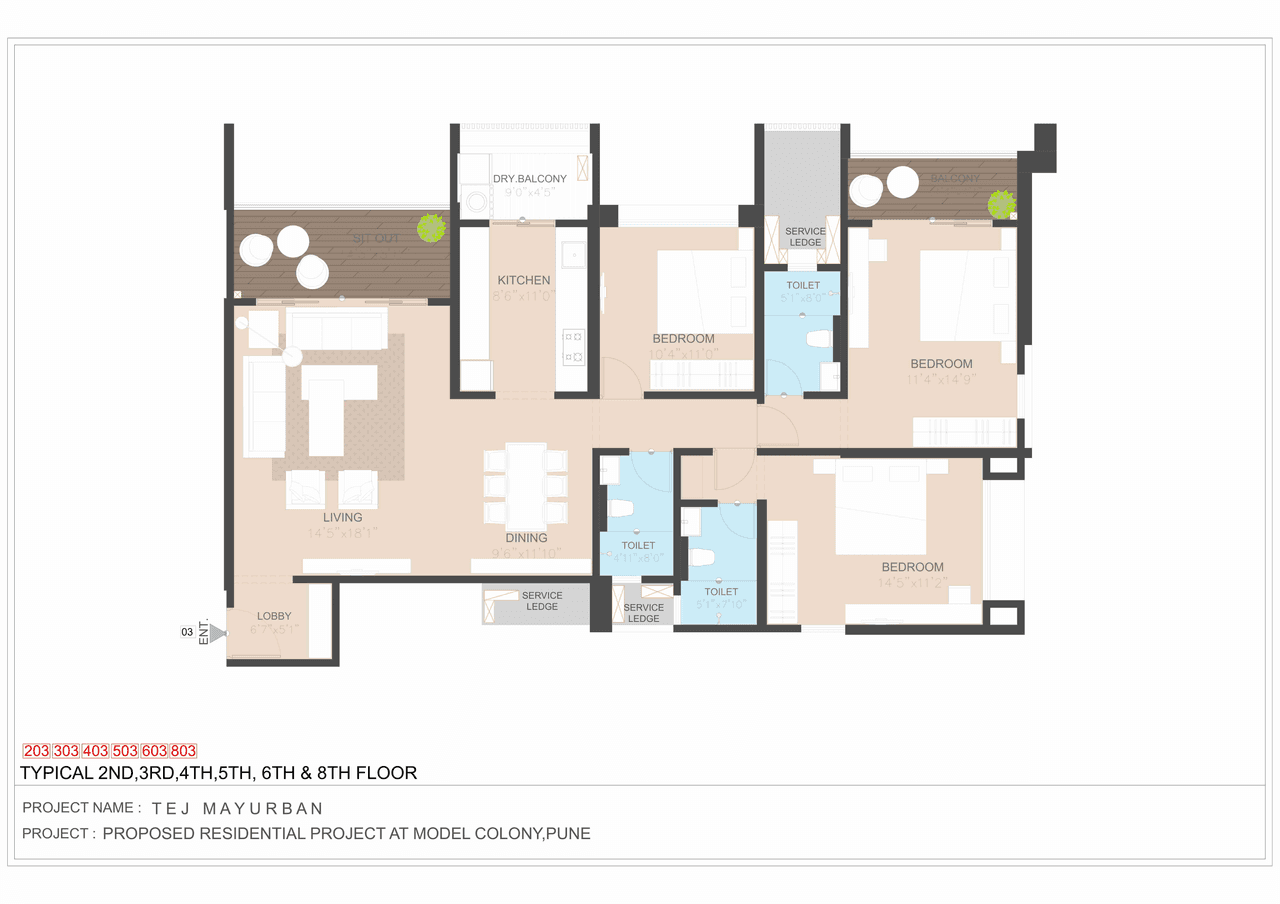 Tej Mayurban Unit plan - 1398 sq.ft.