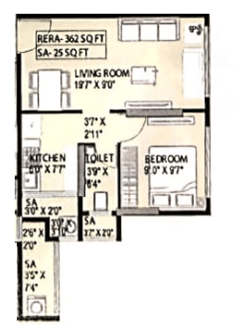 Haware Green Horizon Unit plan - 387 sq.ft.