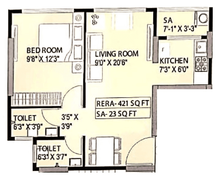 Haware Green Horizon Unit plan - 444 sq.ft.