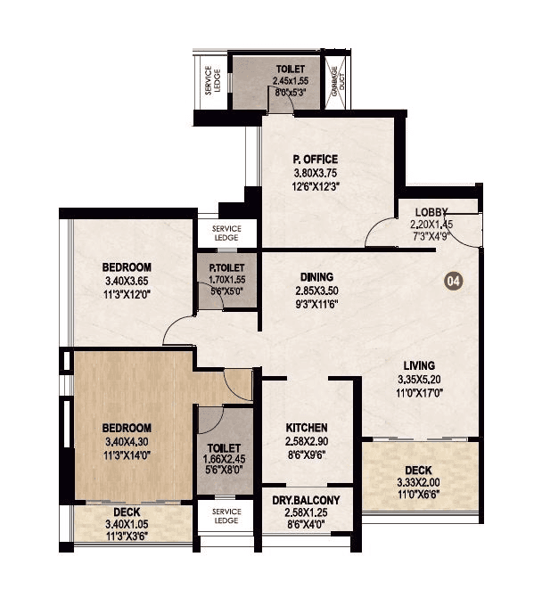 Venkatesh Erandwane Central Unit plan - 1232 sq.ft.