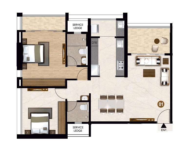 Venkatesh Erandwane Central Unit plan - 988 sq.ft.