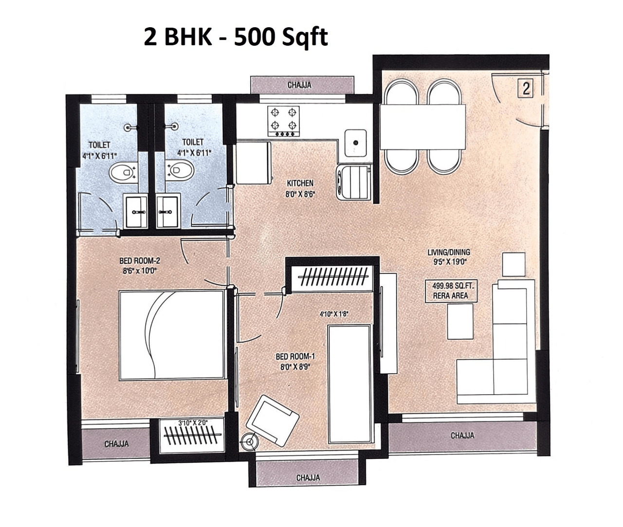 Ashish Annexe Unit plan - 500 sq.ft.