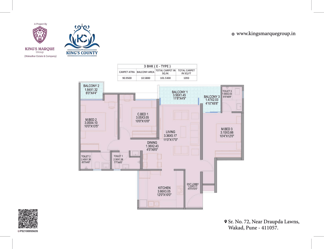 Kings County Unit plan - 1093 sq.ft.