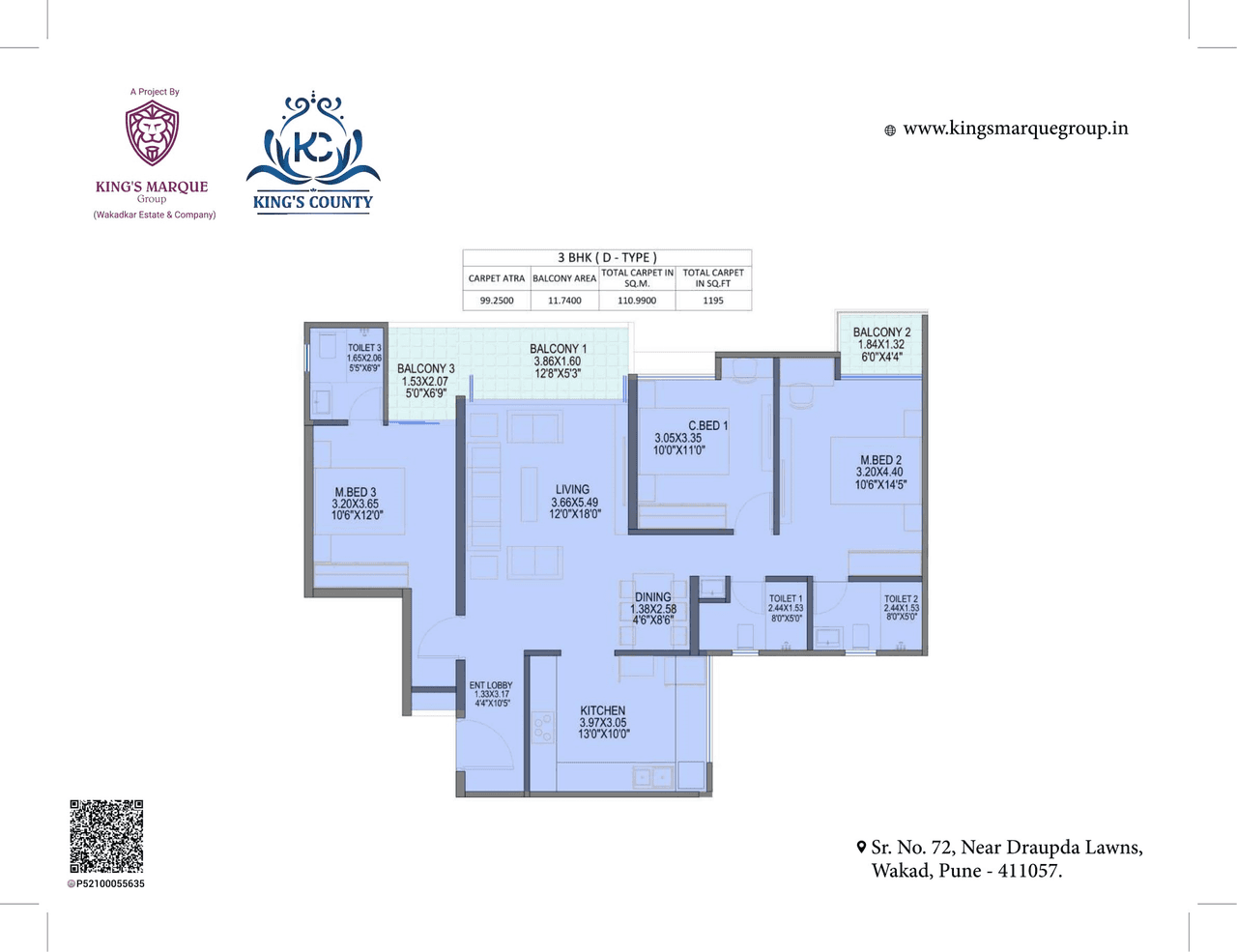 Kings County Unit plan - 1195 sq.ft.