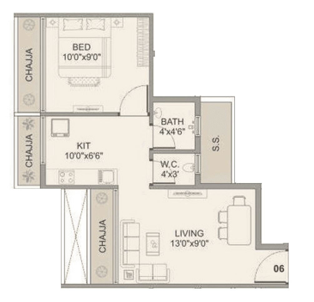 Bhaveshwar Valencia Unit plan - 435 sq.ft.