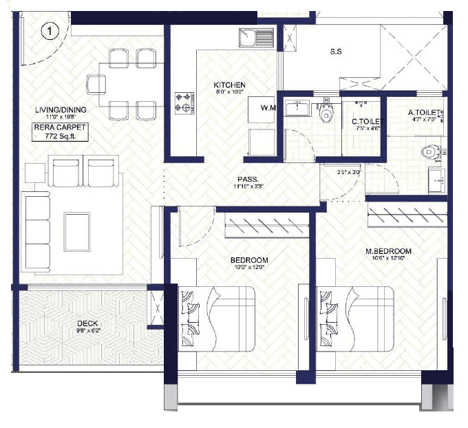 Dotom Jewel Unit plan - 772 sq.ft.