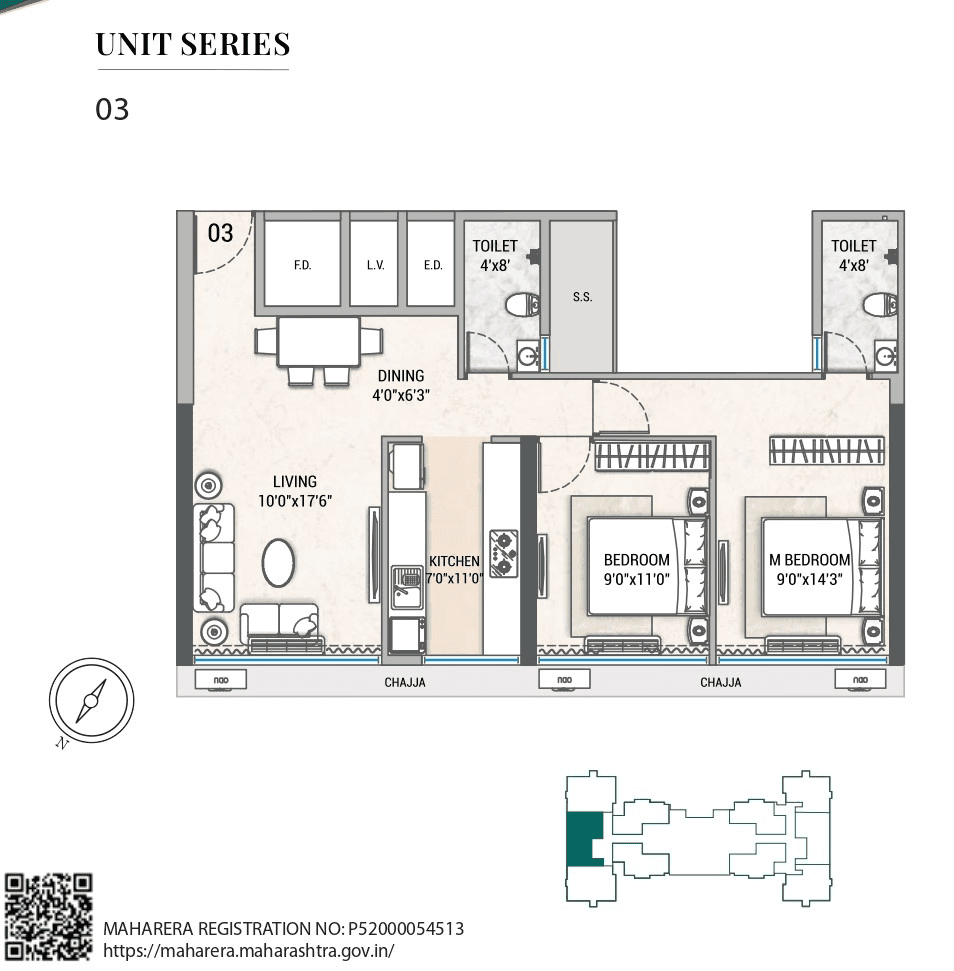 Tricity Bayview Unit plan - 606 sq.ft.
