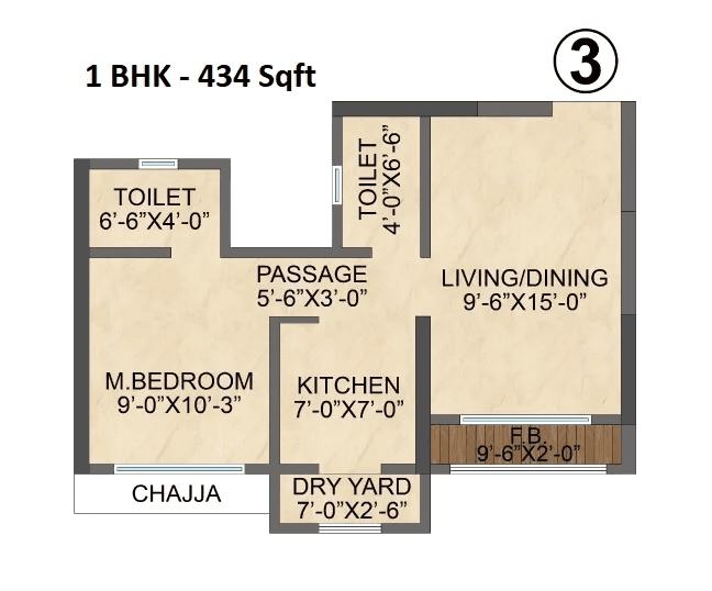 Vinay Sky Unit plan - 434 sq.ft.