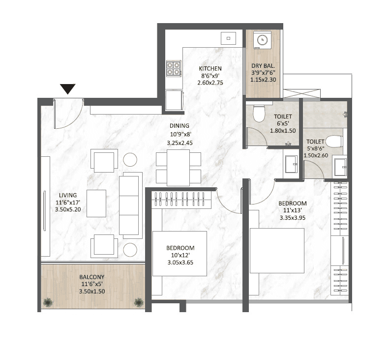 Mantra Melange Unit plan - 843 sq.ft.