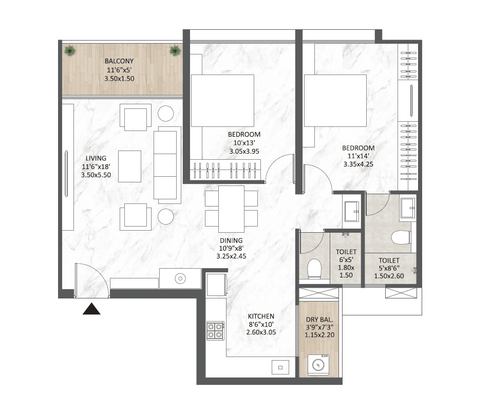 Mantra Joypin Unit plan - 884 sq.ft.