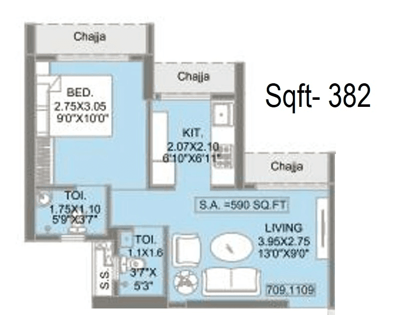 Ekdant 9 Meraki Unit plan - 382 sq.ft.