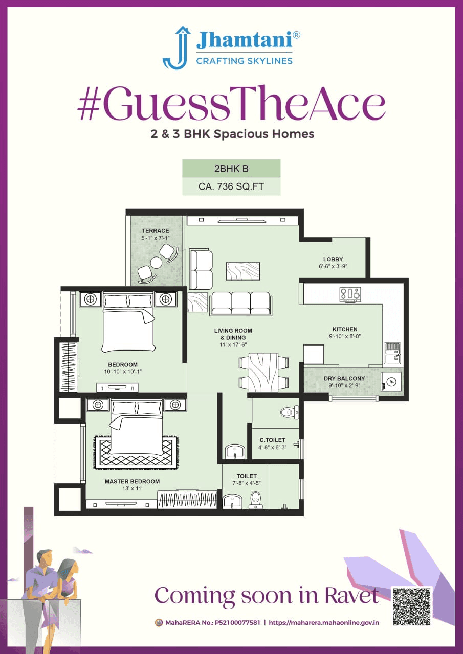 Jhamtani Guess The Ace Unit plan - 736 sq.ft.