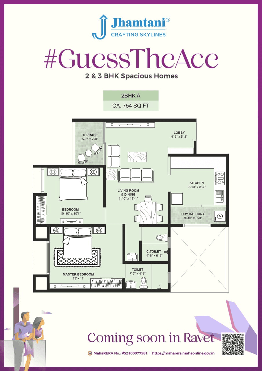 Jhamtani Guess The Ace Unit plan - 754 sq.ft.