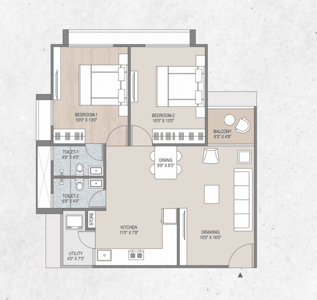 Deep Indraprasth Ixora Unit plan - 742 sq.ft.