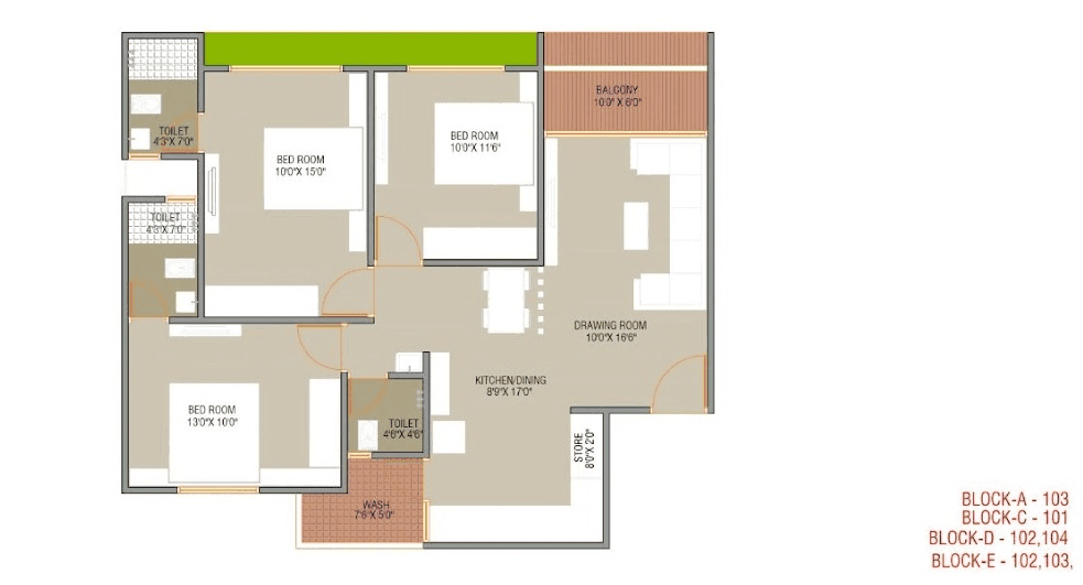 Happy Aura Unit plan - 999 sq.ft.