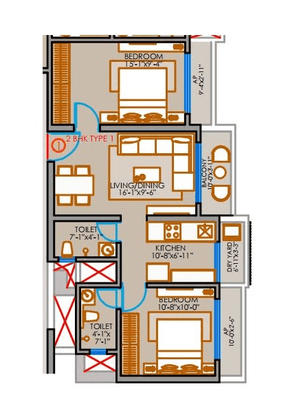 Pam One Time Edition Unit plan - 634 sq.ft.