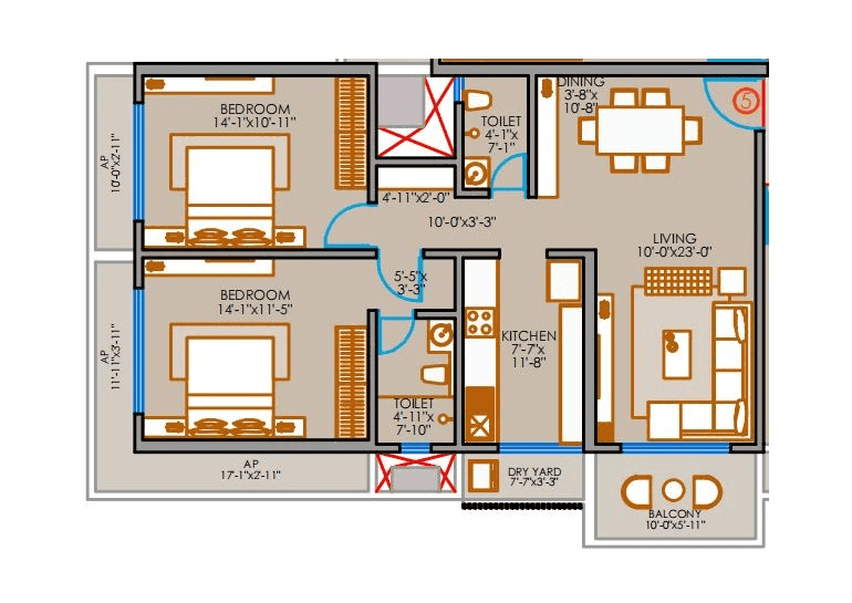 Pam One Time Edition Unit plan - 934 sq.ft.