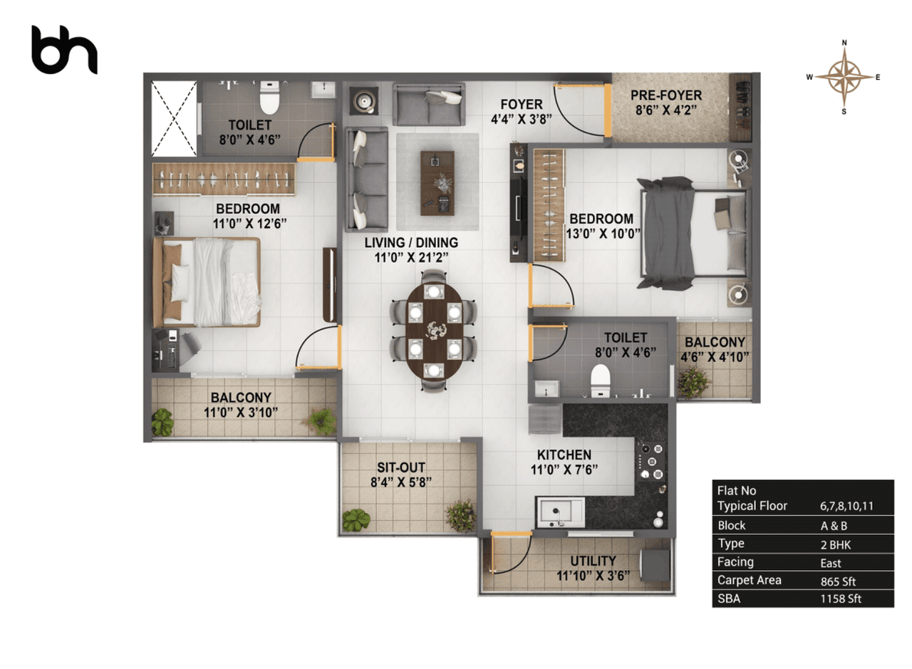 ARS Zurich Unit plan - 869 sq.ft.