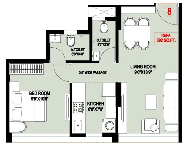 Unit plan - 392 sq.ft.